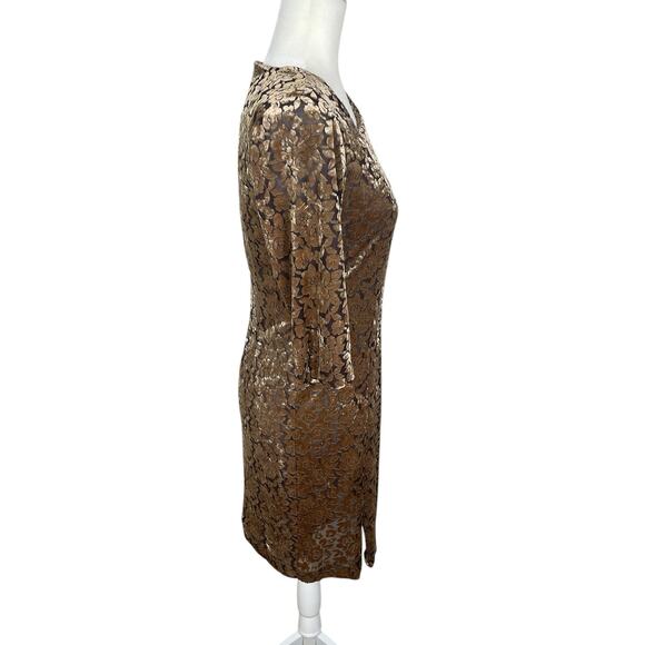 Crushed Velvet Burnout Floral Dress Brown Gold Women's Sz Small Y2K Whimsigoth - Picture 5 of 15